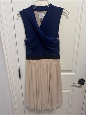 HD in Paris Navy Bodice with Beige Chiffon Midi Skirt